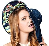 Bienvenu Women Wide Large Brim Floppy Foldable Roll up UPF 50+ Beach Sun Hat,Navy