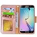 Arae Case Compatible for Samsung Galaxy S6 - [Wrist Strap] Flip Folio [Kickstand Feature] PU leather wallet case with ID&Credit Card Pockets (rosegold)