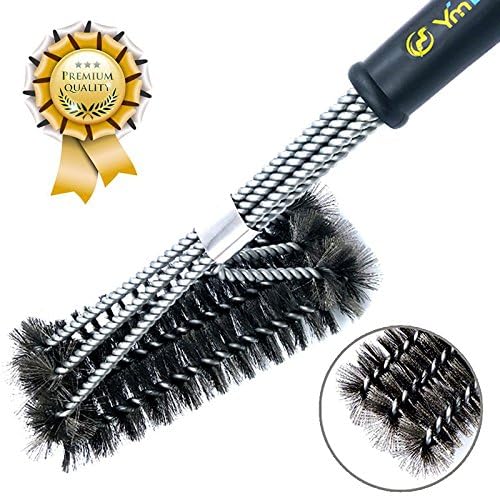 HONGSA 18 "Stainless Steel Barbecue Brush Heavy 3 - Branched Metal Outdoor Barbecue Grill Cleaning Brush