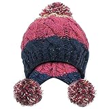 Bodvera Chunky Soft Stretch Cable Knit Faux Fur Slouchy Pom pom Beanie Skully