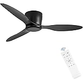 Ceiling Fans No Light with Remote Control Flush Mount 42 Inch Black Low Profile Ceiling Fan Without Lights for Bedroom Kitchen Living Room Outdoor Indoor 6 Speed Reversible DC Motor FCC