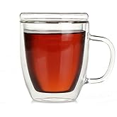 Insulated Espresso Cups - 16 oz Double Wall Glass Mugs With Handle and Lid - Cold & Heat Resistant - Perfect for Coffee, Tea, Milk, Wine