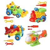 XADP Take Apart Toys Set-Racing Car,Airplane,Helicopter,Train with Educational Construction Tool Engineering Toys for Boys & Girls Age 3+,Take Apart Toys