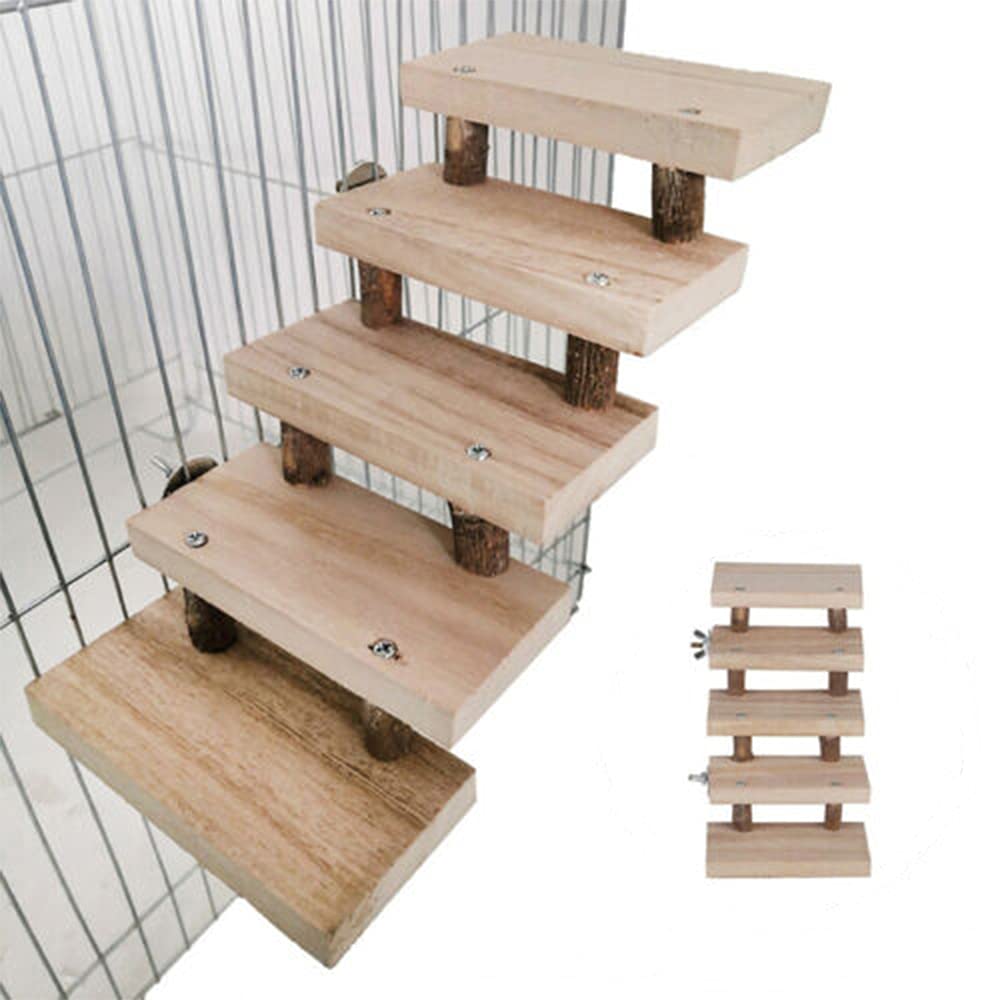 NganSuRong Natural Wooden Hamster Parrot Bird Cage Toy Pet Mouse Climbing Swing 5 Layers Ladder Stairs Platform Bridge Springboard Training Tool
