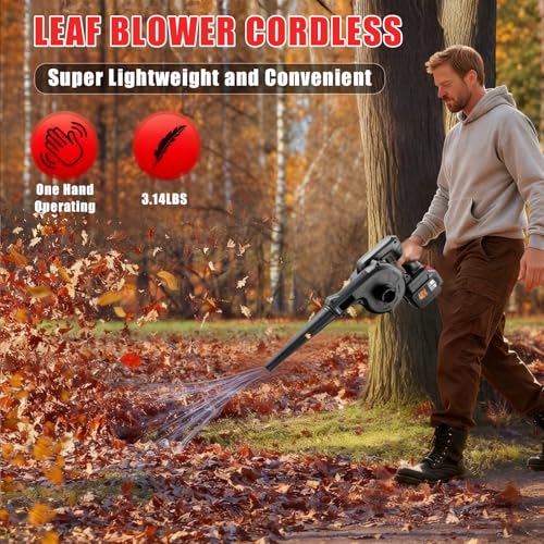 Leaf Blower Cordless with 2 Batteries&Charger,Battery Powered 2-in-1 Electric Leaf Blower,Portable Lightweight Handhold Blowers for Blowing Leaves,Patio Cleaning,Lawn Care,Car,Computer Host (Black)