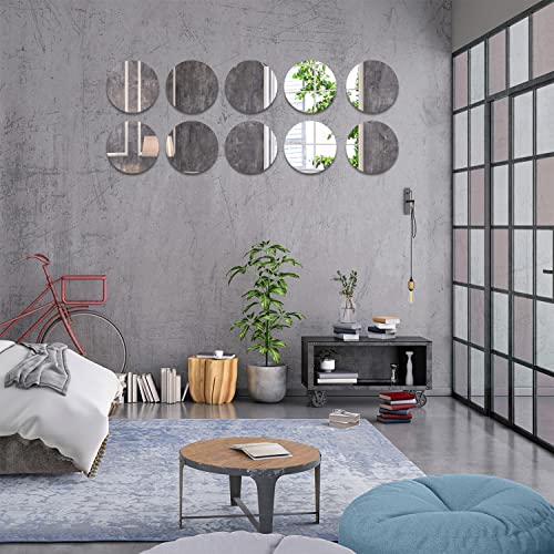 DARENYI 10 Pcs Round Mirror 15cm Mirror Tiles Self Adhesive Mirror Acrylic Small Mirror Wall Mirror Stick on Mirror for Home Living Room Bedroom Decor