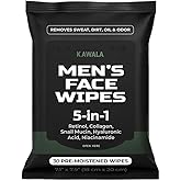 Mens Face Wipes 5-in-1 Anti-Aging Face Cleansing Wipes for Mens Skin Care with Retinol, Collagen, Snail Mucin, Hyaluronic Acid & Niacinamide – Alcohol-Free for Oily or Acne-Prone Skin Woodsy Scent