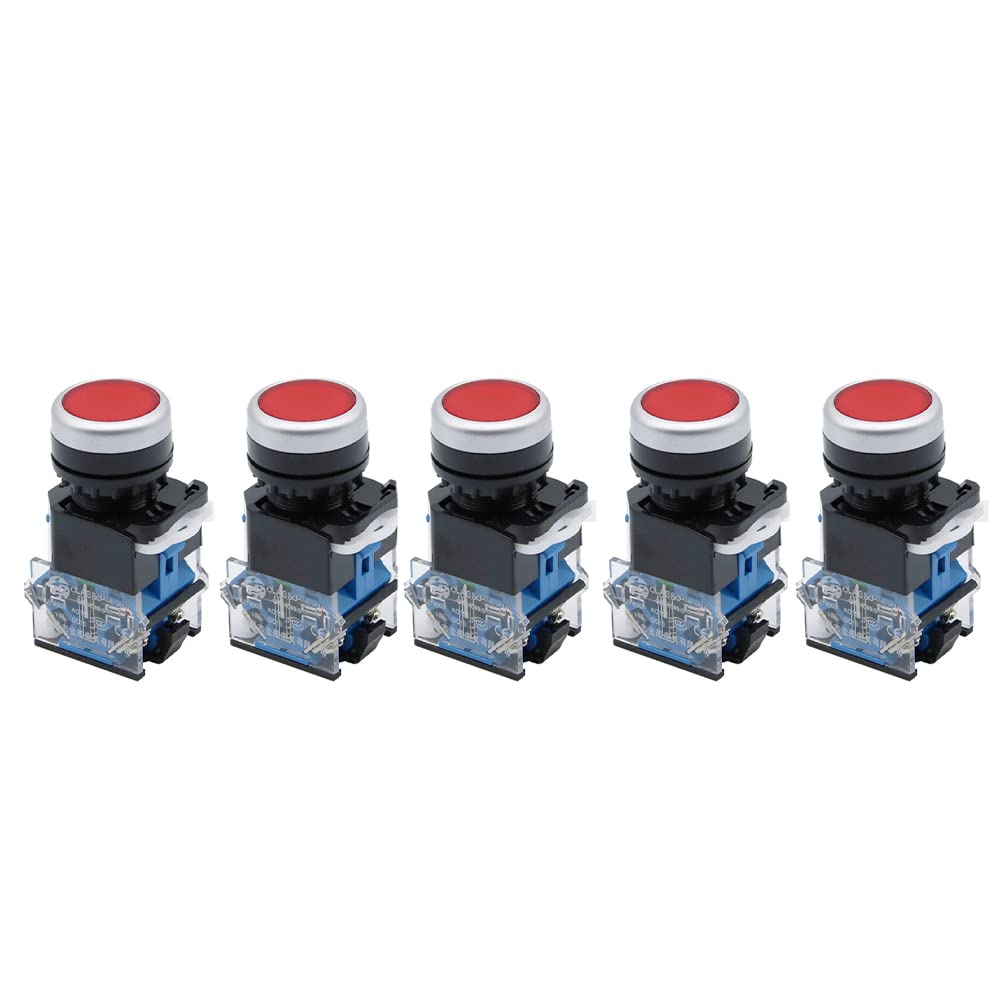 CENPEK 5 Pack 22mm 10A 1NO 1NC Red Sign Self-Locking Push Button Switch Pushbutton Switches LA38-11S