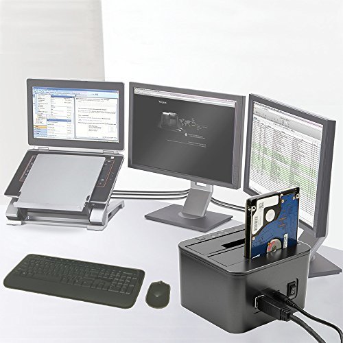 USB3.0 to SATA Dual Bay Hard Drive Docking Station with 3-port USB3.0 Hub for 2.5/3.5inch SATA I/II/III HDD/SSD Offline Clone,Support 2x 10TB and UASP