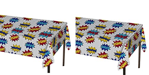 Superhero Tablecloth Backdrop Party Supplies Comic Word Bubble Kids Photobooth 2 Pack by Spritz