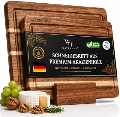2er Set Schneidebrett Holz aus Akazie Premium mit Halter