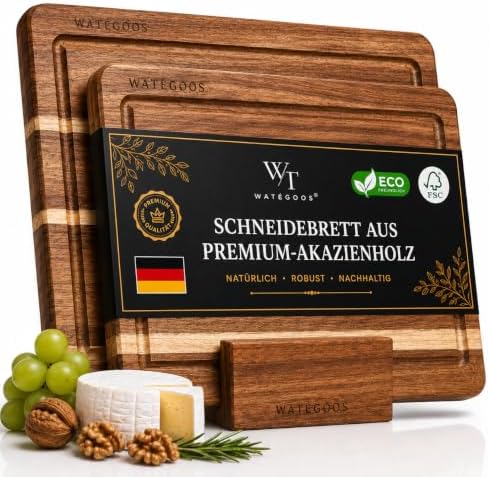 2er Set Schneidebrett Holz aus Akazie Premium mit Halter