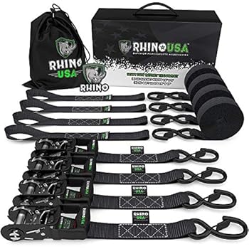 RHINO USA Ratchet Straps Heavy Duty Tie Down Set, 5,208 Break Strength - (4) Heavy Duty 1.6