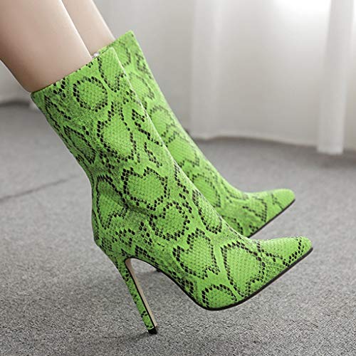 Tantisy ♣↭♣ Women's Fashion Colorful Snake High Heel Ankle Booties Pointed Toe Zip Up Stiletto Mid-Calf Boot Green - Thumbnail 5