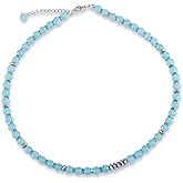 Sol N Touch Moments N Touch Series - Natural Gemstone Necklaces and Bracelets for Women - Round Bead-Cut Smooth Cute Necklaces Gifts for Women & Teens - Steel Jewelry Wire Cable