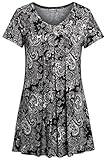 Tencole Scoop Neck Short Sleeve Blouses, Printed Flare Tunic Tops Drape Shirts