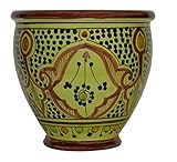 Flower Pot Moroccan Spanish Garden Drain Hole Ceramic Planter Handmade Multicolored