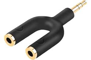 Headphone Splitter, CableCreation 3.5mm Audio Splitter Adapter, Y Jack Splitter U Shape Connectors 3.5mm Male to 2 Female,Com