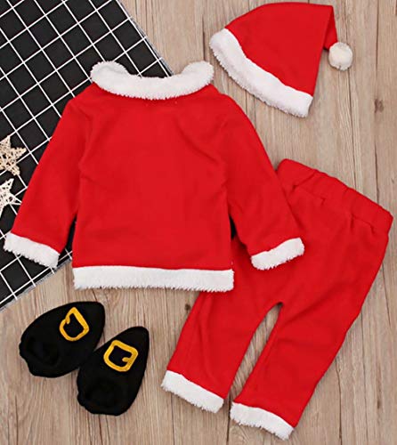 4PCS Infant Baby Santa Christmas Tops+Pants+Hat+Socks Outfits Costumes Size 18-24 Months/Tag90 (Red)