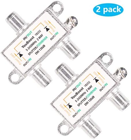 YouBoost (2 Pack) Silver Plated 2 Way HDTV Antenna Satellite Coax Cable TV Splitter Antenna Combiner Bidirectional Modem and MOCA 5-2450MHz