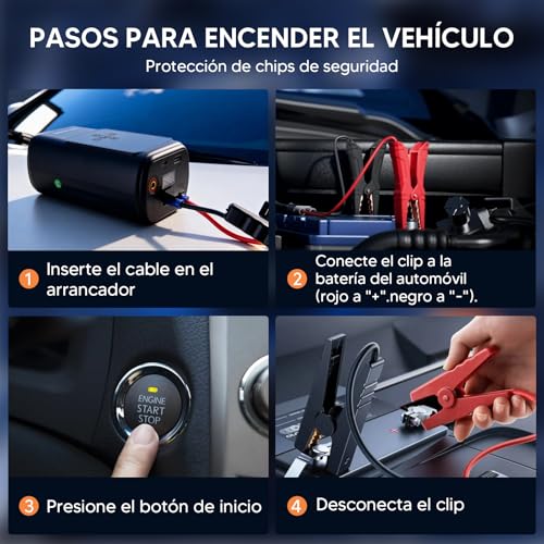 Arrancador de Batería 6000A con Compresor, 10 en 1 Jump Starter 12V para 10L Diésel, Inflador 160 PSI, Luz LED y Cable de arranque estándar – Caja de Arranque Portátil para Auto, Edición estándar