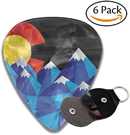 Colorado Flag Leather Pick Holder Keychain - 351 Shape Classic Guitar Picks (6 Pack) For Electric Guitar, Acoustic Guitar, Mandolin, And Bass (0.46mm, 0.71mm, 0.96mm)