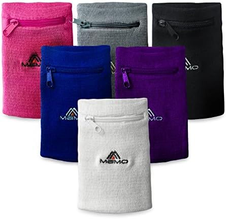 MEMO Athletics Multi-Colored Zipper Sweatband &amp; Wristband (Black - 2 Pack)