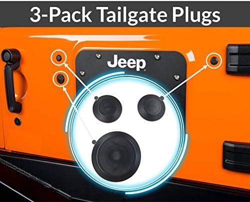 Jeep Wrangler Tailgate Plugs Body Caps - 3-Pack For Tramp Stamp Removal Tire Carrier Delete Bumper Black UFO's