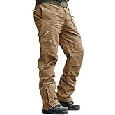 CRYSULLY Men's Cargo Pants Tactical Work Pants for Men Ripstop 9 Pockets Construction Trousers (No Belt)
