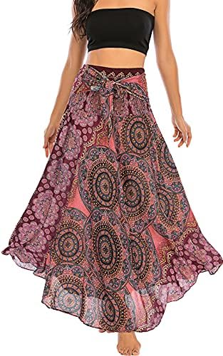 Womens Print Long Skirts High Waisted Bohemian Maxi Skirt High