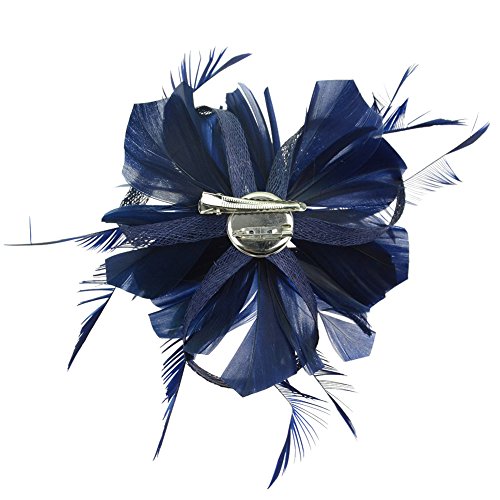 CHUANGLI Feather Headware Fascinator Hair Clip Plume Pillbox Cocktail Derby Hat Hair accessories Navy Blue