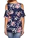 Sherosa Women's Floral Print Cut Out Shoulder Short Sleeve T Shirt Tops Blouse (3XL, Navy Blue)