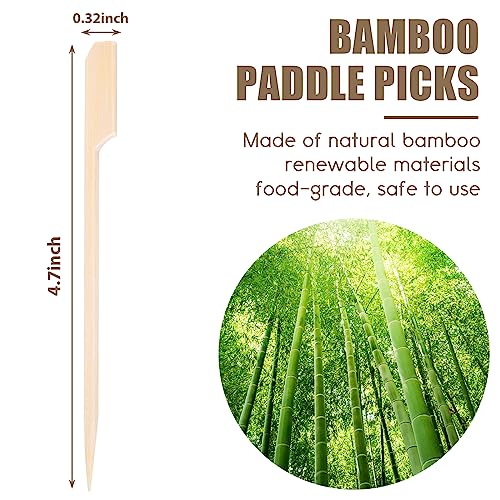 HAKSEN 400PCS Bamboo Paddle Picks, 4.7 Inch Bamboo Paddle Skewers Bamboo Toothpicks for Appetizers Sandwich Candy Apple Cocktail Kabobs