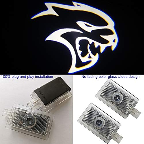 2x Car LED Puddle Projector Ghost Laser logo light For Dodge Charger 2006-2019year,no fading glass slide,plug and play installation (white LED light-glass slide)