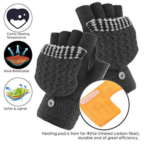 Unisex Women's & Men's USB Heated Gloves Mitten Winter Hands Warm Laptop Gloves,Yinuoday Full & Half Heated Fingerless Heating Knitting Hands Warmer Washable Design (Men Grey) - Thumbnail 4