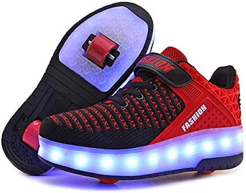Kids Led Roller Shoes Double Wheels Retractable Skateboarding Rollerblades Outdoor Unisex Pulley Shoes Gymnastic Sneakers