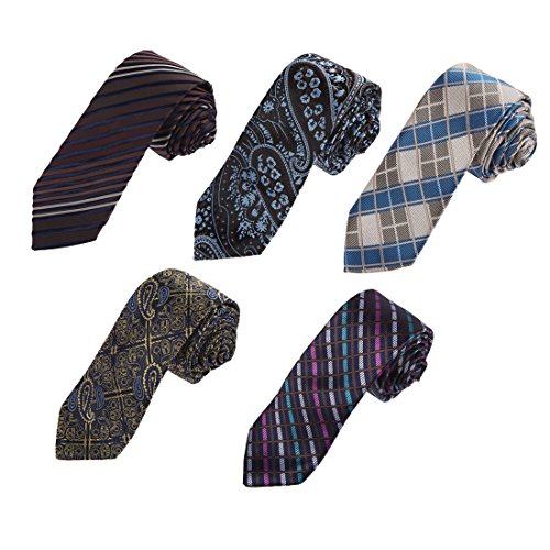 Dan Smith DANF0074 Various of Colors Patterns Microfiber Mens Thin Ties Gift For Gentlemen 5 Skinny Ties Set