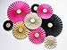 Hot pink Black Gold Cardstock Kate Spade Inspired Paper Fan Backdrop SET OF 9 for Bridal Shower, Birthday, Bachelorette party and Wedding
