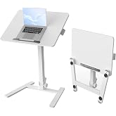 YOLEZO 25" Mobile Folding Desk, Pneumatic No-Assembly Standing Desk, White | Portable Rolling Desk with Hidden Wheels, Height Adjustable Laptop Desk with 0-90&deg; Tilt Top for Home Office &amp; Study
