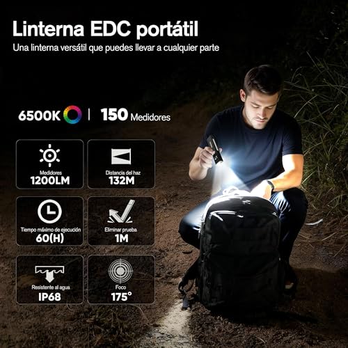 PHILIPS SFL6256 Linterna LED 1200LM Recargable Táctica con Imán | luz RGB, 9 Modos, Impermeable, Linterna LED Recargable y Portátil, Ideal para EDC, Camping y Emergencias.