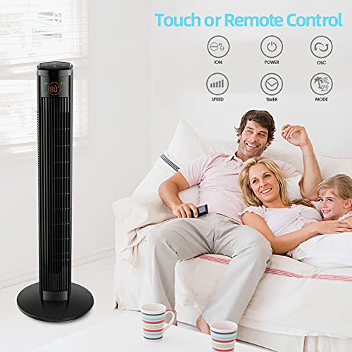 Quiet Tower fan 36 Inch, 45W Stand Fan with Remote Control Touch Panel, 4 Speed Levels and 2