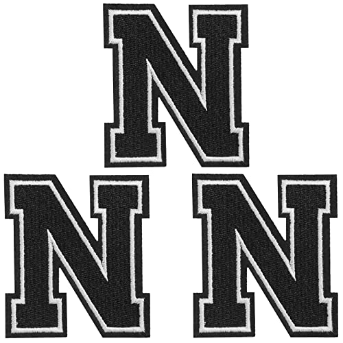 TACVEL 3 Pieces Iron on Letter Patch, Full Embroidery Letter Patch, Iron Alphabet Letter A-Z Iron on Sew on Patches for Clothes, Dress, Hat, Socks, Jeans, DIY Accessories, 3.14inch (Black, N)