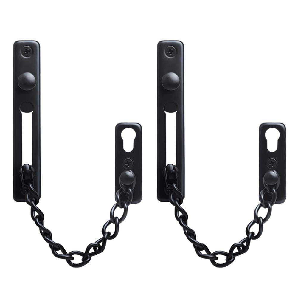 Stainless Steel Chain Slide Bolt, 2 Pieces Door Security Chain, Door Anti Theft Lock, Plating Door Chain Lock with Screws, for Garden Doors, Wooden Doors, Hotel Doors (Black)