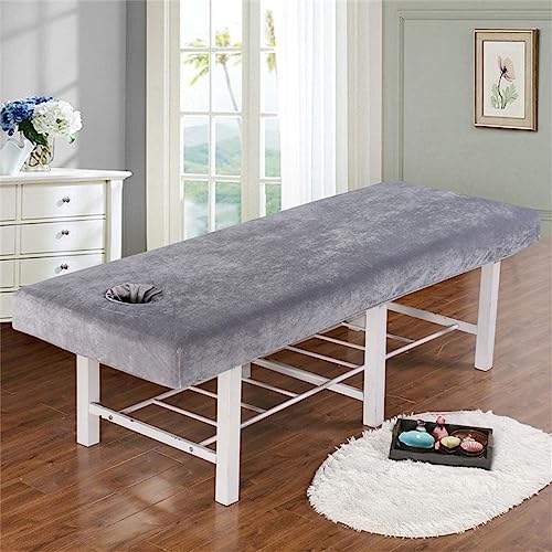 Highdi Massage Bed Sheet with Face Hole, Crystal Velvet Thick Washable Massage Bed Cover Beauty SPA Couch Cover Elastic Cord Edge All-round Wrap (190X80CM, Grey)