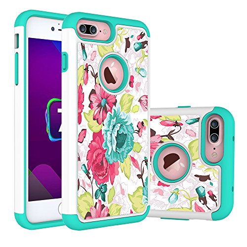 IPHONE 7 PLUS Case, LUXCA Robust Defender [Image Designed] [Shock Proof] Hybrid Dual Layer Ultimate Protective Back Cover for IPHONE 7 PLUS (Rainbow Teal Rose)