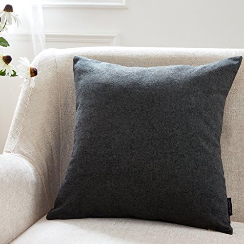 Hey Tang Pack of 2, Decor Classic Durable solid Supersoft Cotton Linen Easy Care Square Throw Pillow Covers Set PillowCases Cushion Case with Hidden Zipper for Sofa Bedroom Car,1 Piece,Dark Grey