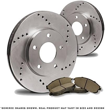[Rear Kit][Ready-to-Install] 2 Cross Drill TOP-NOTCH Disc Brake Rotors + 4 Semi-Metallic Pads[Cooper][4lug]