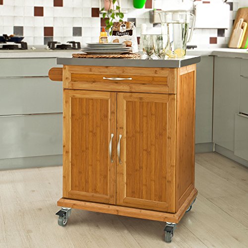 Haotian FKW13N, Wood Kitchen Kitchen Storage Trolley Cart with Stainless Steel Surface