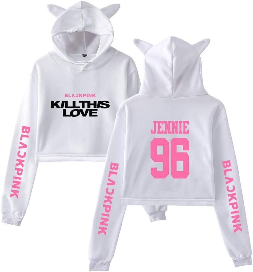 paloli Kpop Blackpink Hoodie Kill This Love Cat Ear Sweater Crop Top Jennie Jisoo Rose Lisa