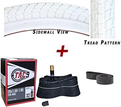 COMBO PACK - 20"x1.95" Bike Tire, Tube & Rim Strip Bundle Package - Kenda Kontact K841 Tire (ISO 406), w/Tube and Rim Strip, SELECT TIRE COLOR and 1 Pack or 2 Pack Saver - TAC 9 Bicycle Products